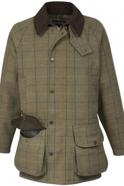 Alan Paine Rutland Mens Tweed Waterproof Membrane Shooting Coat - Dark Moss-0