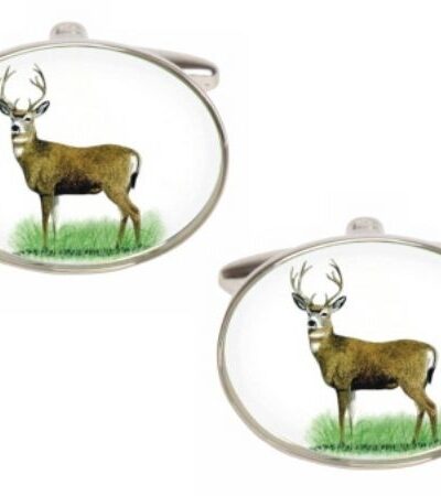 Stag Image Oval Rhodium Plated Cufflinks