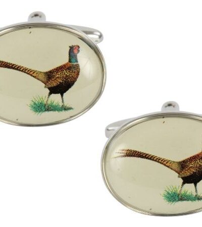 Dalaco Pheasant Oval Rhodium Plated Cufflinks