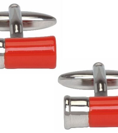 Red Gun Cartridge Rhodium Plated Cufflinks